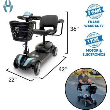 Comfygo Electric Mobility Scooter Z-4 for Adults,Battery Powered Foldable Scooters for Seniors,350 lbs Weight Capacity, Baby Blue, Up to 13 Miles Battery Range