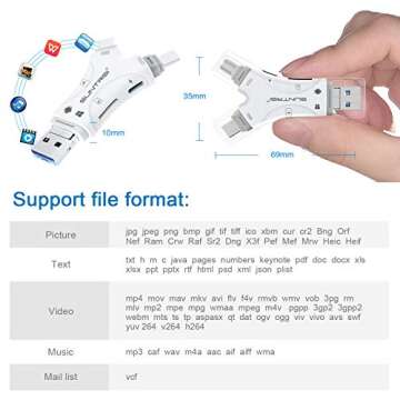 SD Card Reader for iPhone/ipad/Android/Mac/Computer/Camera,4 in1 Micro SD Card Reader Trail Camera Viewer, Portable Memory Card Reader SD Card Adapter for SD and TF Cards(White)