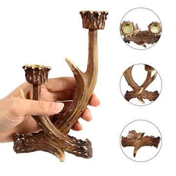 OLHAPZP Deer Antler Candle Holders, Rustic Candlestick Holders Farmhouse Decor Style for Wedding Centerpieces, Living Room, Bathroom, Dining Room(2 PCS)