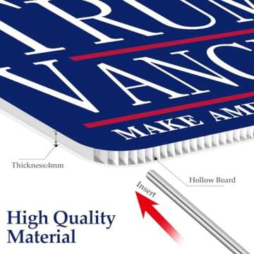 Trump JD Vance Yard Signs 2024, Double Sided Display MAGA Yard Signs With Metal Bracket, Trump Merchandise Clear Pattern Reinforcement Fade Resistant for Outdoor Decorations