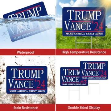 Trump JD Vance Yard Signs 2024, Double Sided Display MAGA Yard Signs With Metal Bracket, Trump Merchandise Clear Pattern Reinforcement Fade Resistant for Outdoor Decorations