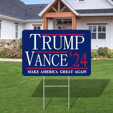 Trump JD Vance Yard Signs 2024, Double Sided Display MAGA Yard Signs With Metal Bracket, Trump Merchandise Clear Pattern Reinforcement Fade Resistant for Outdoor Decorations