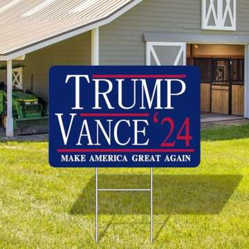 Trump JD Vance Yard Signs 2024, Double Sided Display MAGA Yard Signs With Metal Bracket, Trump Merchandise Clear Pattern Reinforcement Fade Resistant for Outdoor Decorations