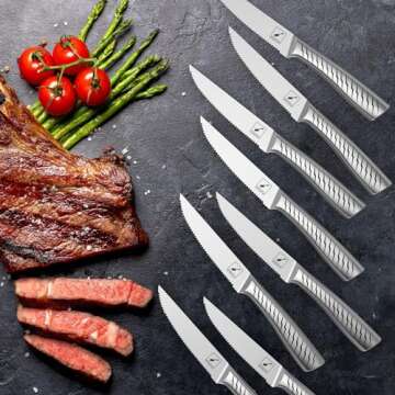 imarku Serrated Steak Knife Set, 8 Pieces with Lightning Bolt Handles - Premium High Carbon Stainless Steel Steak Knives Set for Kitchen, Dishwasher Safe