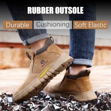 GLANOUDUN Welding Work Boots for Men Steel Toe Safety Boots Soft Men's Non Slip Steel Toe Shoes Lightweight Slip on Working Shoes Indestructible Construction Welder Boots,Brown,Men 10