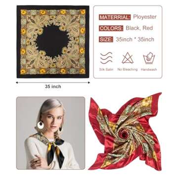 Senker Fashion 35" Women Satin Square Head Scarf, Pirate Accessories Silk Scarf Bandana for Hair Wrapping and Sleeping