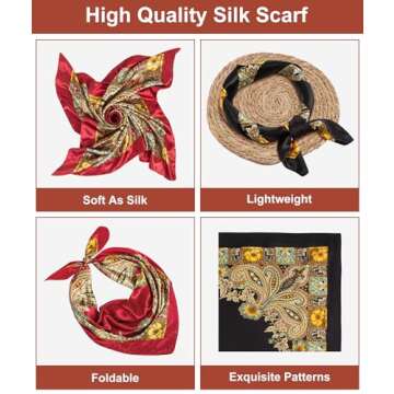 Senker Fashion 35" Women Satin Square Head Scarf, Pirate Accessories Silk Scarf Bandana for Hair Wrapping and Sleeping