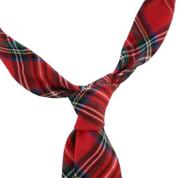 THOM Christmas Ties for Men - Red Ties for Men - Red Plaid Tie for Weddings, Business, or Formal Wear - Holiday Ties for Men