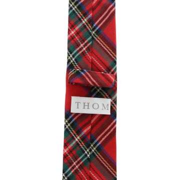 THOM Christmas Ties for Men - Red Ties for Men - Red Plaid Tie for Weddings, Business, or Formal Wear - Holiday Ties for Men