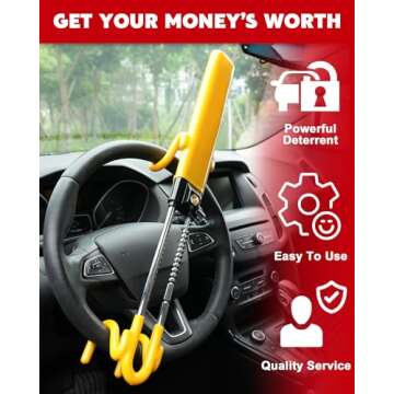 Tevlaphee Steering Wheel Lock - Heavy Duty Antitheft Device and Car Security Lock with Adjustable Locking and 3 Keys - Great Vehicle and Truck Deterrent (Yellow)