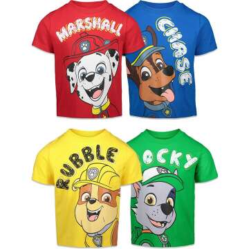 Paw Patrol T-Shirts 4 Pack for Toddlers to Kids