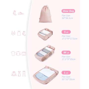 BAGSMART Keep Shape Packing Cubes, 7 Set Packing Cubes for Travel, Lightweight Travel Cubes for Packing, Suitcase Organizer Bags Set for Travel Essentials Baby Pink