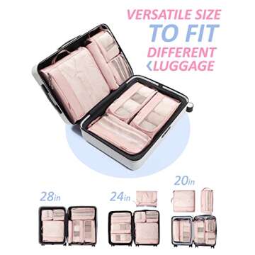 BAGSMART Keep Shape Packing Cubes, 7 Set Packing Cubes for Travel, Lightweight Travel Cubes for Packing, Suitcase Organizer Bags Set for Travel Essentials Baby Pink