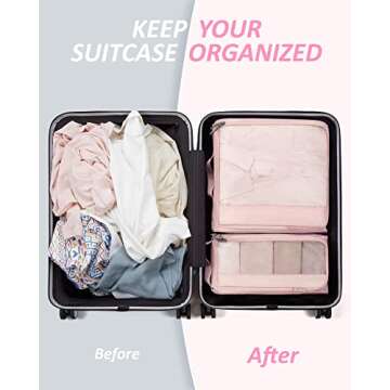 BAGSMART Keep Shape Packing Cubes, 7 Set Packing Cubes for Travel, Lightweight Travel Cubes for Packing, Suitcase Organizer Bags Set for Travel Essentials Baby Pink