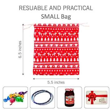 Reusable Fabric Gift Bags Are The Perfect Christmas Bags For Gifts - A Set Of 3 Eco Friendly Bags 2 x Medium Size 9.5x7.5 Inches & 1 x Small Size 6.5x5.5 Inches, Use Our Drawstring Christmas Gift Bags