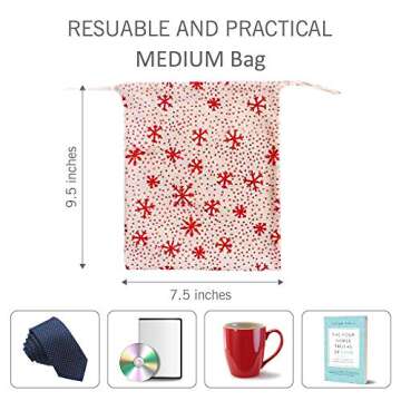 Reusable Fabric Gift Bags Are The Perfect Christmas Bags For Gifts - A Set Of 3 Eco Friendly Bags 2 x Medium Size 9.5x7.5 Inches & 1 x Small Size 6.5x5.5 Inches, Use Our Drawstring Christmas Gift Bags