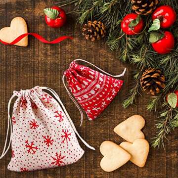 Reusable Fabric Gift Bags Are The Perfect Christmas Bags For Gifts - A Set Of 3 Eco Friendly Bags 2 x Medium Size 9.5x7.5 Inches & 1 x Small Size 6.5x5.5 Inches, Use Our Drawstring Christmas Gift Bags