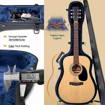 CAHAYA 41 Inch Hard Acoustic Guitar Case ABS Waterproof Guitar Bag 0.6 Inch Thick Padding for Acoustic Classical Guitars, Black CY0248