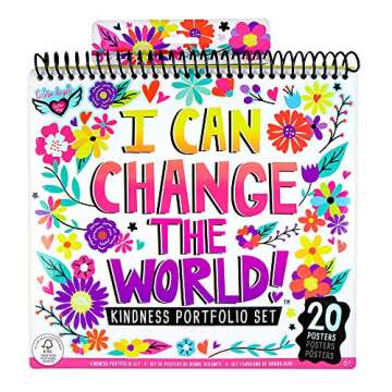 Fashion Angels We Can Change the World! Kindness Portfolio Set - 20-Page Poster Coloring Book, Inspirational Messages Printed on Cardstock, Holographic Accents, 100+ Stickers, Great for Kids 6 and Up