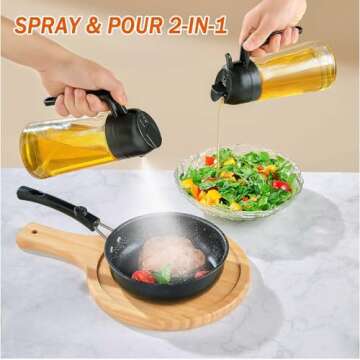 JULEHUI With Stickers 16oz Oil Sprayer for Cooking - 2 in 1 Spray & Pour Olive Oil Dispenser - 470ml Glass Spray Oil Bottle - Kitchen Gadgets