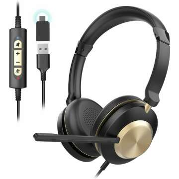 USB Headset with Noise Cancelling Mic & Volume Controls - Perfect for Work & Online Classes