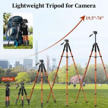 JOILCAN Tripod Camera Tripods, 74" Tripod for Camera Cell Phone Video Photography, Heavy Duty Tall Camera Tripod Stand, Professional Travel DSLR Tripods Compatible with Canon iPhone, Max Load 15 LB