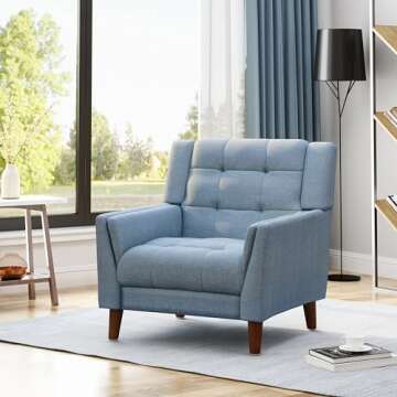 Christopher Knight Home Alisa Mid Century Modern Fabric Arm Chair, Blue and Walnut