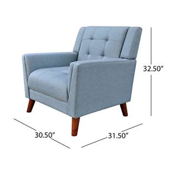 Christopher Knight Home Alisa Mid Century Modern Fabric Arm Chair, Blue and Walnut