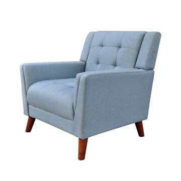 Christopher Knight Home Alisa Mid Century Modern Fabric Arm Chair, Blue and Walnut