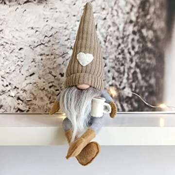 JstDoit 2 Pcs Gnomes Plush Bar Decor, Handmade Swedish Tomte Gifts Farmhouse Scandinavian Figurine Gnome for Home Kitchen Coffee Station Table Shelf (Brown)