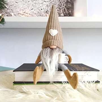 JstDoit 2 Pcs Gnomes Plush Bar Decor, Handmade Swedish Tomte Gifts Farmhouse Scandinavian Figurine Gnome for Home Kitchen Coffee Station Table Shelf (Brown)