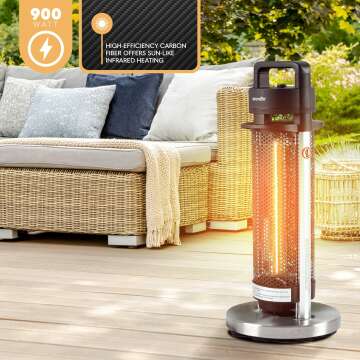 SereneLife Infrared Patio Heater, Electric Patio Heater with Remote Control, 900 W, Indoor/Outdoor Heaters for Patio, Restaurant, Backyard, Garage, Decks (Silver)