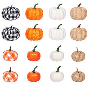 Ueerdand 16 PCS Fall Decor Assorted Sizes Artificial Pumpkins Burlap Faux Foam Pumpkin for Harvest Autumn Season Halloween Thanksgiving Holiday Festive Embellishing and Displaying