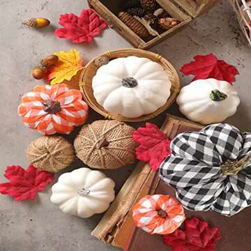 Ueerdand 16 PCS Fall Decor Assorted Sizes Artificial Pumpkins Burlap Faux Foam Pumpkin for Harvest Autumn Season Halloween Thanksgiving Holiday Festive Embellishing and Displaying