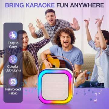 Mini Karaoke Machine for Kids Adults, Portable Bluetooth Karaoke Speaker with 2 Wireless Mics and LED Color Lights, Home Birthday Party for Girls/Boys Ages 4, 5, 6, 7, 8, 9, 10,11,12+,Beige