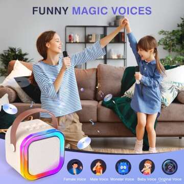 Mini Karaoke Machine for Kids Adults, Portable Bluetooth Karaoke Speaker with 2 Wireless Mics and LED Color Lights, Home Birthday Party for Girls/Boys Ages 4, 5, 6, 7, 8, 9, 10,11,12+,Beige