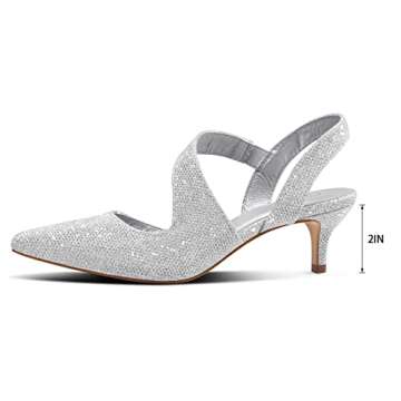 Silver Slingback Pumps - 2 Inch Low Heel Bridal Shoes