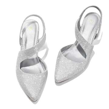 Silver Slingback Pumps - 2 Inch Low Heel Bridal Shoes