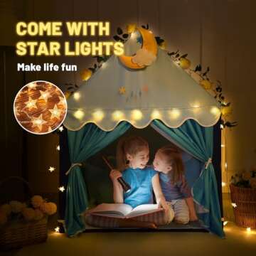 Wilwolfer Kid Tent with Mat, Star Lights - Kids Play Tents for Toddlers Kids Tents Indoor Playhouse - Princess Tent for Girls Toy House Gift (Blue with Cloth)