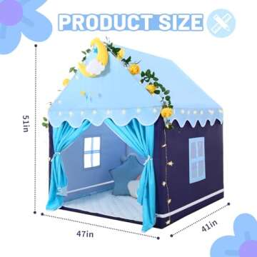 Wilwolfer Kid Tent with Mat, Star Lights - Kids Play Tents for Toddlers Kids Tents Indoor Playhouse - Princess Tent for Girls Toy House Gift (Blue with Cloth)