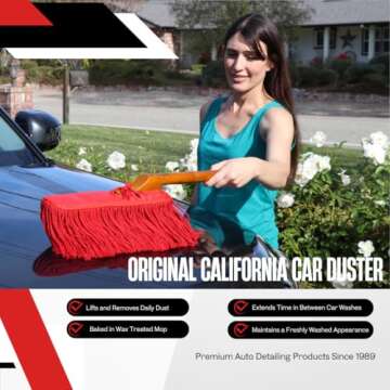 California Car Duster 62442 Standard Car Duster with Wooden Handle,Red