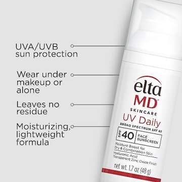 EltaMD UV Daily SPF 40 Face Sunscreen Moisturizer with Zinc Oxide, Daily Moisturizer with SPF, 1.7 oz Pump