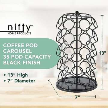 Nifty K Cup Holder - 35 Pod Carousel | 360-Degree Spin, Modern Black Design