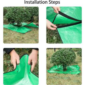 Landscape Tarp for Trimming with 12 inch Hole -Garden Tree Pruning Waterproof Tarp,Four Corners Has Corner Buckles Can Stand Up Fasten Around Trees and Shrubs