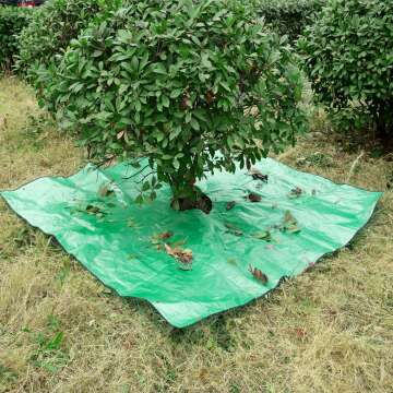 Landscape Tarp for Trimming with 12 inch Hole -Garden Tree Pruning Waterproof Tarp,Four Corners Has Corner Buckles Can Stand Up Fasten Around Trees and Shrubs