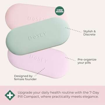 Dosey 7 Day Pill Compact Travel Pill Organizer - Pill Case with 7 Pill Compartments for Medicine Storage & Protection – Stylish & Elegant Medication Organizer with Mirror, Blush