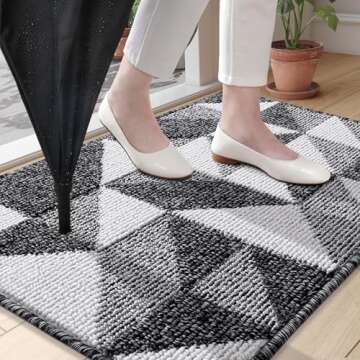 OLANLY Door Mat Indoor Entrance Washable 32x20, Odor-Free Low-Profile Front Back Geometric Door Mat, Absorbent Resist Dirt Entry Doormat, Easy to Clean Sturdy Inside Floor Mats for Entryway, Black