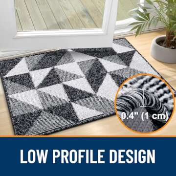 OLANLY Door Mat Indoor Entrance Washable 32x20, Odor-Free Low-Profile Front Back Geometric Door Mat, Absorbent Resist Dirt Entry Doormat, Easy to Clean Sturdy Inside Floor Mats for Entryway, Black