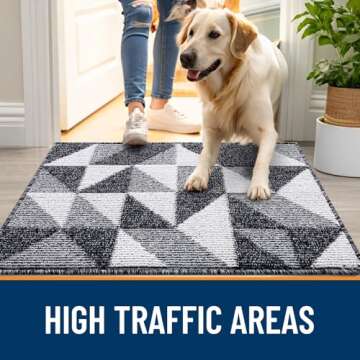 OLANLY Door Mat Indoor Entrance Washable 32x20, Odor-Free Low-Profile Front Back Geometric Door Mat, Absorbent Resist Dirt Entry Doormat, Easy to Clean Sturdy Inside Floor Mats for Entryway, Black