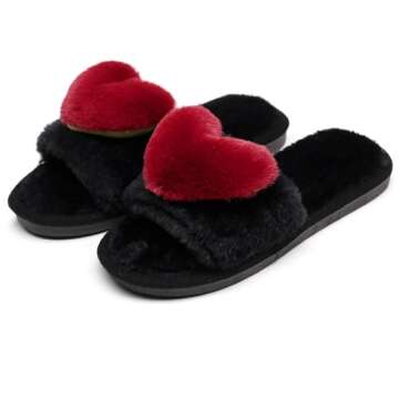 CRAZY LADY Women's Fuzzy LOVE House Slippers Soft Plush Furry Fur Open Toe Cozy Winter Warm Comfy Slip On S&als Indoor Outdoor Slippers for Women & Girls with Memory Foam (01/Wine Red, 7.5 8.5)